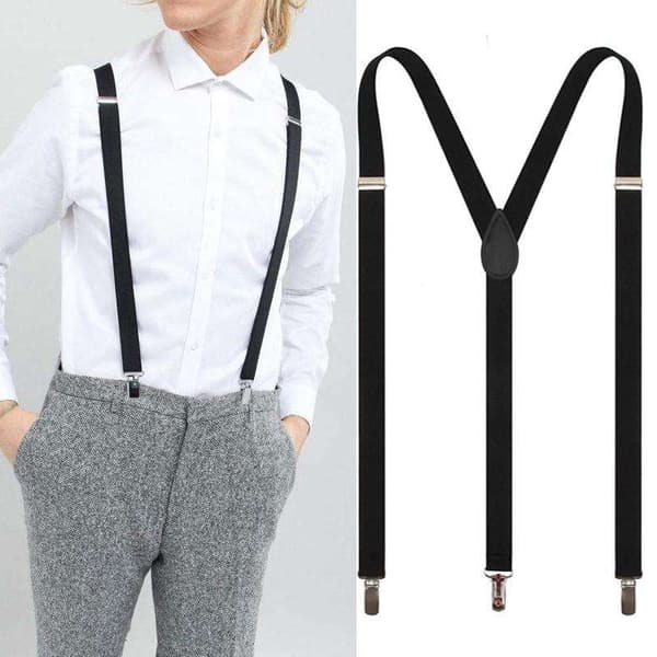 Smala Svarta Hängslen med Klämmor - Stilfullt Modeaccessoar