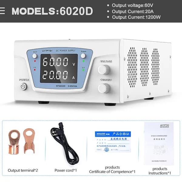 Stabiliseret Strømforsyning, Justerbar Spænding, Digitalt Display, 60V 20A, 220V