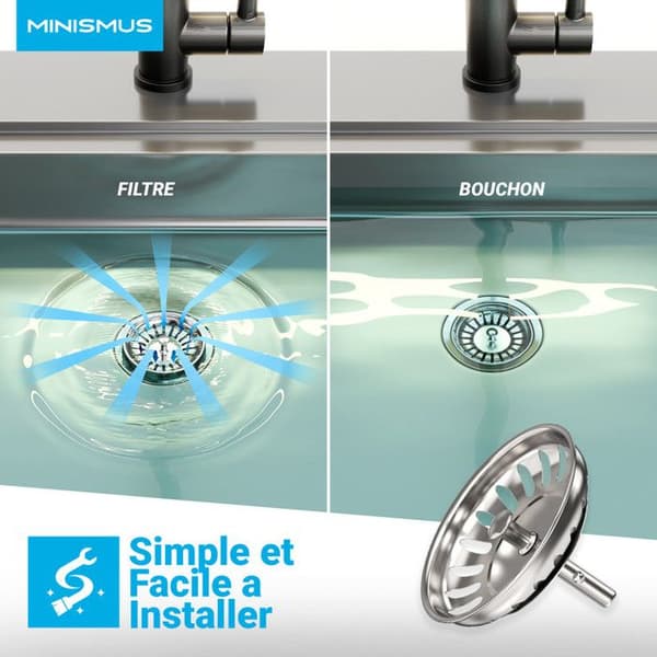 Korg för diskbänksavlopp - Minismus - 80 mm - Rostfritt stål - Pop-up propp - Universalfäste