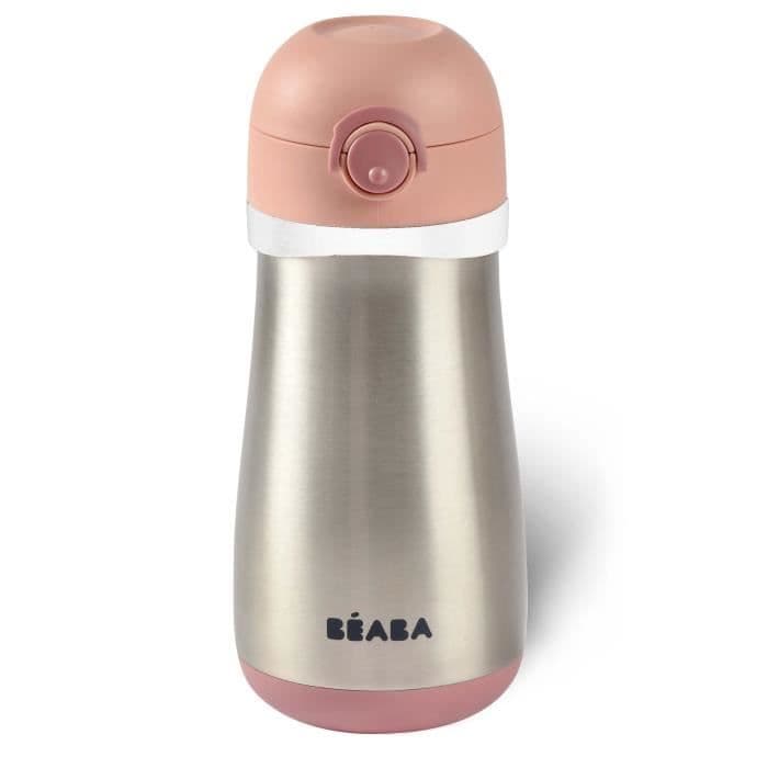 BEABA, 350 ml vattenflaska i rostfritt stål + handtag - gammalrosa