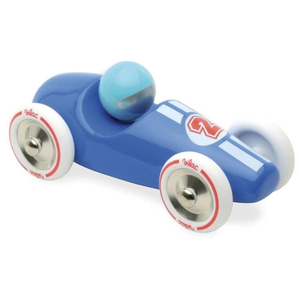 VILAC 2247B Blålackerad massivträ racerbil i miniatyr - 17 cm - För barn från 3 år och uppåt