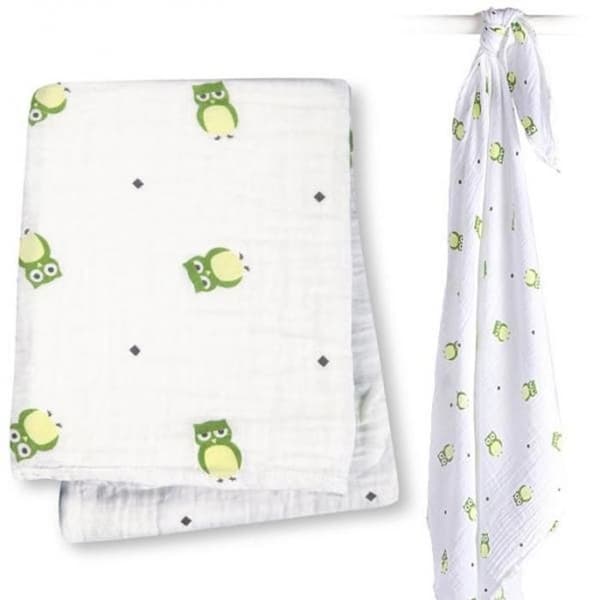 Muslin Swaddle - Grön uggla - Lulujo - 120x120 cm - Grön - Blandat