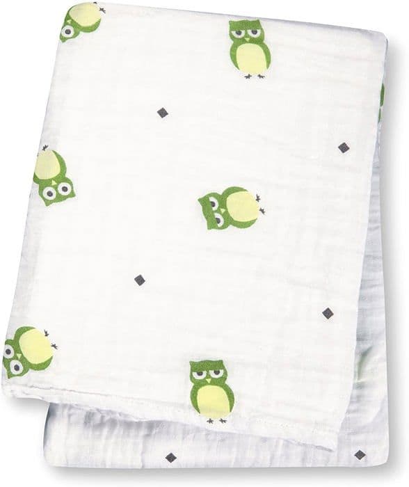 Muslin Swaddle - Grön uggla - Lulujo - 120x120 cm - Grön - Blandat