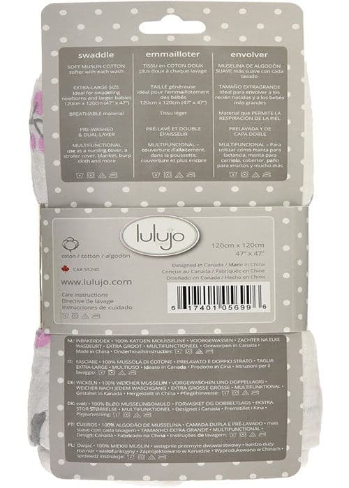 Muslin Swaddle - Lulujo - Rosa Hippo - 100% bomull - 120x120 cm