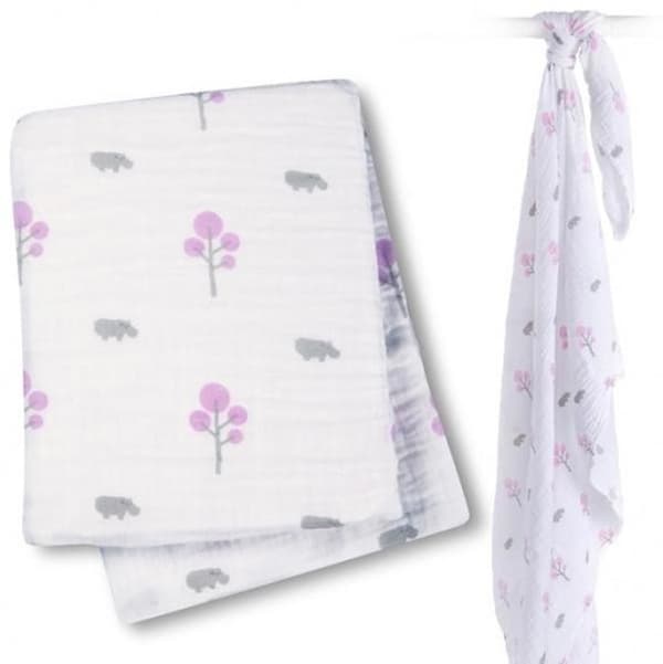 Muslin Swaddle - Lulujo - Rosa Hippo - 100% bomull - 120x120 cm