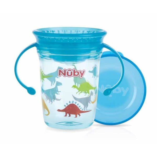 360° Tritan™ Magic Cup med handtag - Aqua - Dinosaurie - 240ml - 6 månader - Nûby