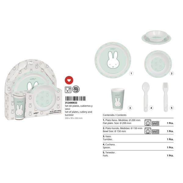 Lasten astiasto Miffy Menta (5 Kappaletta)