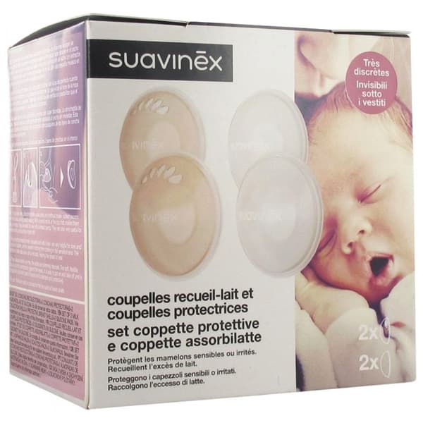 Suavinex amningskoppar Samla mjölk + skyddskoppar 2 enheter