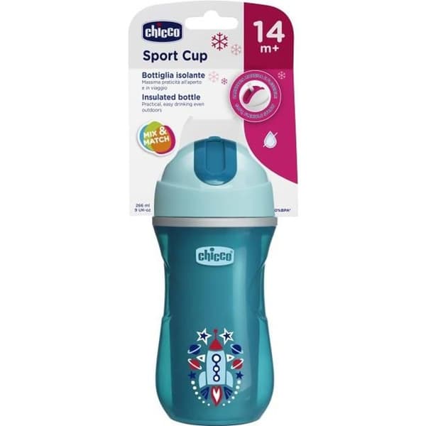 Chicco Sports Cup med halm och isolerad vägg Blå +14m 266ml 1 enhet
