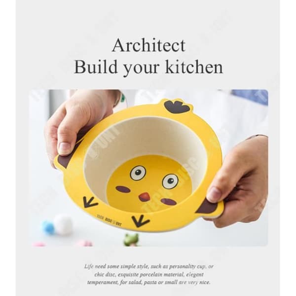 TD® Baby Meal Bowl Mikrovågsugn Spillsäker 4 månader Chick Lunchtallrik Deep Learning Söt Bambu Gul