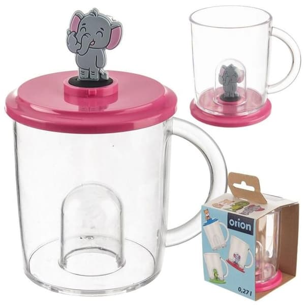 BARNMUGG MED LOCK OCH FIGUR FÖR DRICKAR 240ML ELEFANT
