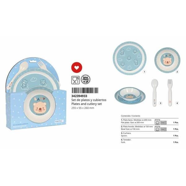 Lasten astiasto Safta Baby bear Polyuretaani Sininen 4 Kappaletta