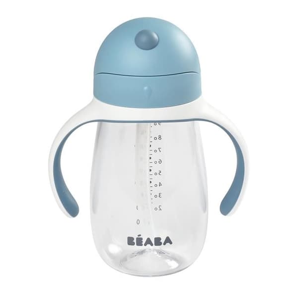 BEABA, 2-i-1 nappflaska/träningskopp, halmkopp för barn, 100 % läcksäker, läcksäker, 300 ml - blåsigt