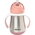 Miniatyrbild 3 av 6: BEABA, 2-i-1 nappflaska i rostfritt stål/inlärningskopp/babyflaska, halmkopp för barn, 100 % läckagesäker, läcksäker, 250 ml, rosa