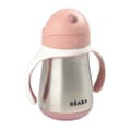 Miniatyrbild 1 av 6: BEABA, 2-i-1 nappflaska i rostfritt stål/inlärningskopp/babyflaska, halmkopp för barn, 100 % läckagesäker, läcksäker, 250 ml, rosa