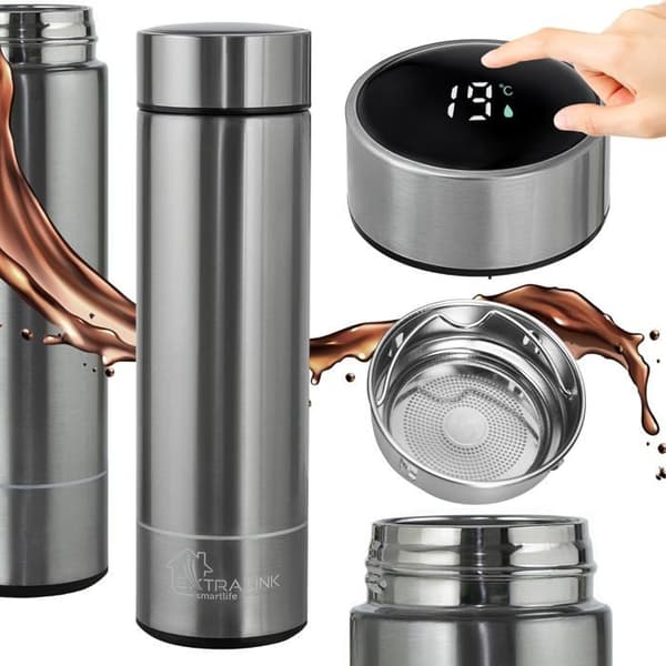 Tasse med näbb - kopp - lärandeglas Extralink - MUG-SMART500 SILVER - LED TERMISK KOPP SILVER