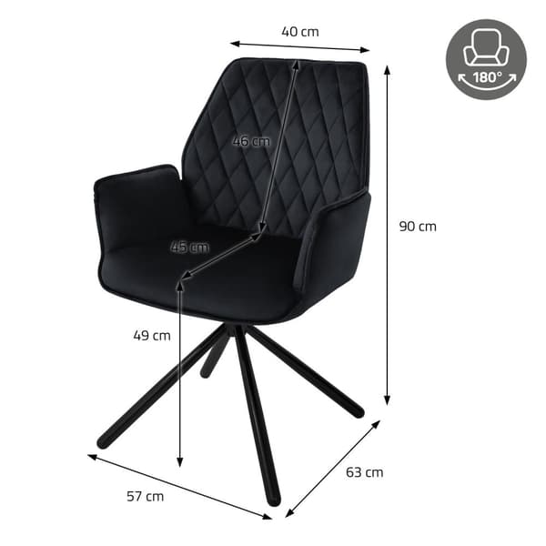 Pyörivä ruokapöytätuoli käsinojalla ja selkänojalla musta sametti ML design