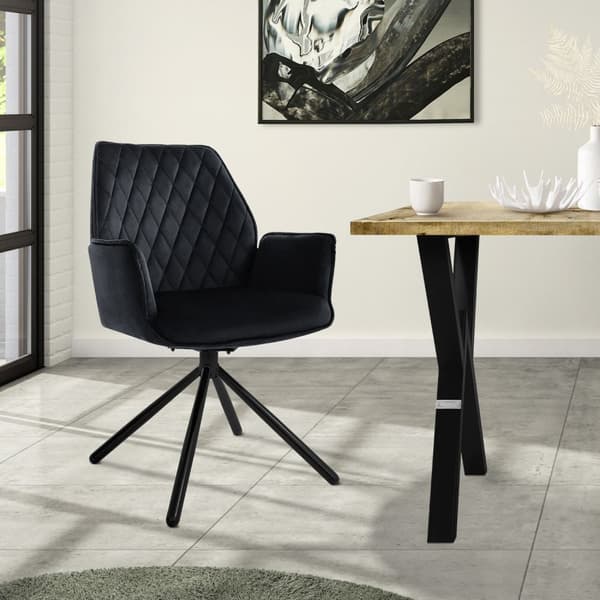 Pyörivä ruokapöytätuoli käsinojalla ja selkänojalla musta sametti ML design