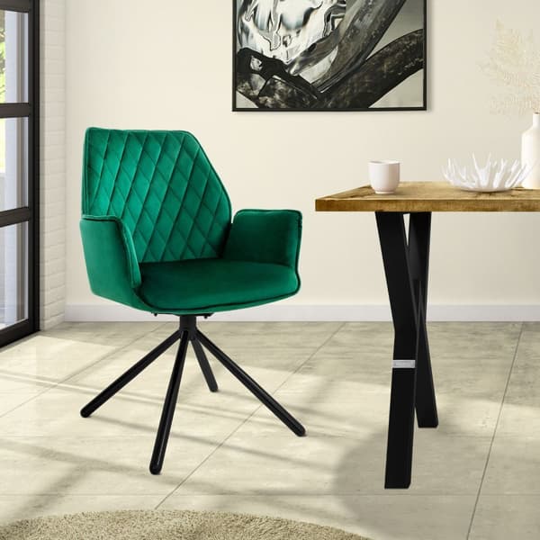 Snurrbar matstol med armstöd & ryggstöd mörkgrön sammet ML design