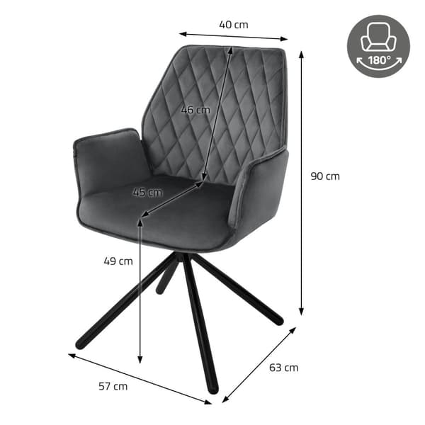 Svängbar matstol med armstöd och ryggstöd i antracit sammet ML design