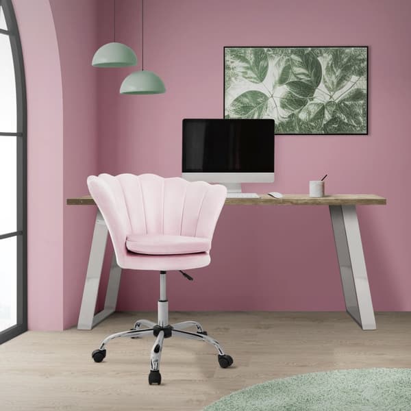 Kontorsstol med hjul och ryggstöd skalmodell 68x68 cm ljusrosa sammet metallram ML-design