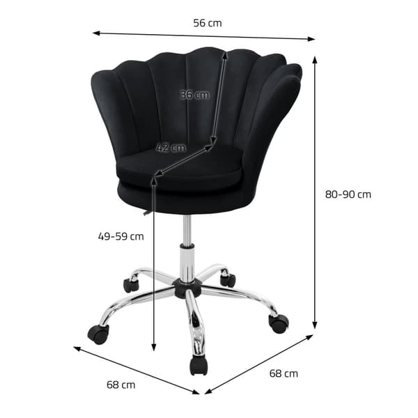 Kontorstol med hjul og ryglæn skaldesign 68x68 cm petrolfløjl metalstel ML-design
