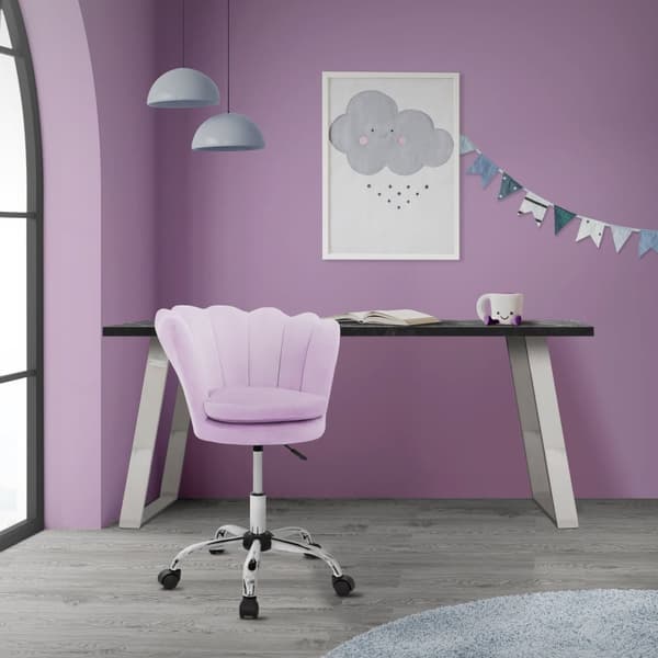 Kontorsstol med hjul och ryggstöd skalmodell 55x60 cm lila sammet metallram ML-design