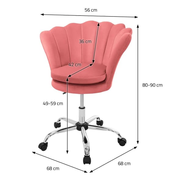 Kontorstol med hjul og ryglæn skaldesign 68x68 cm petrolfløjl metalstel ML-design
