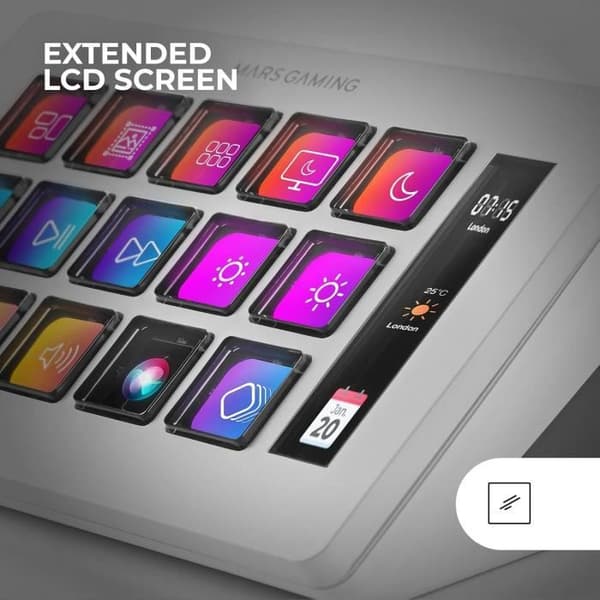 Kontrollpanel - Mars Gaming - MSD-One - 15 Anpassningsbara LCD-tangenter - Förstärkt LCD-skärm - Windows och MacOS