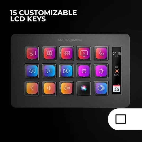 Kontrollpanel - Mars Gaming - MSD-One - 15 Anpassningsbara LCD-tangenter - Ergonomisk design - Windows och MacOS