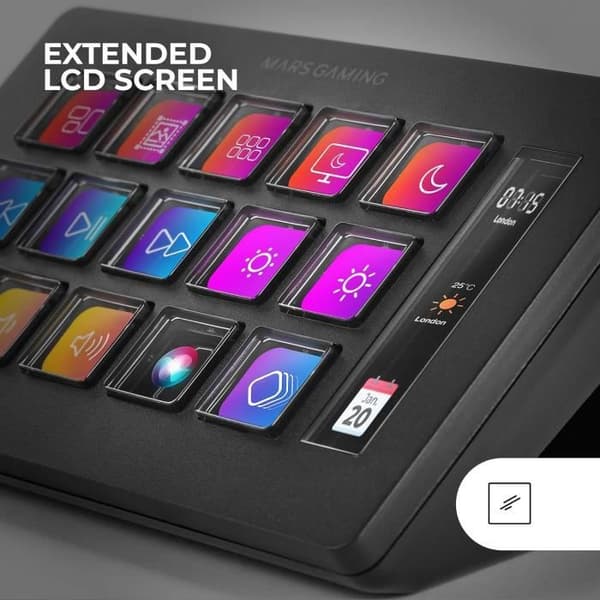 Kontrollpanel - Mars Gaming - MSD-One - 15 Anpassningsbara LCD-tangenter - Ergonomisk design - Windows och MacOS