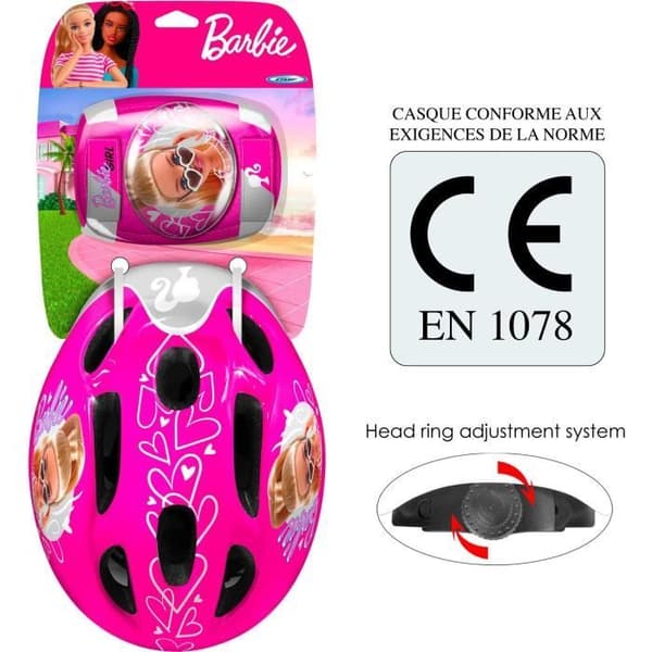 Hjälm + Armbåge/Knäskydd STAMP - Barbie - Rosa - Barn