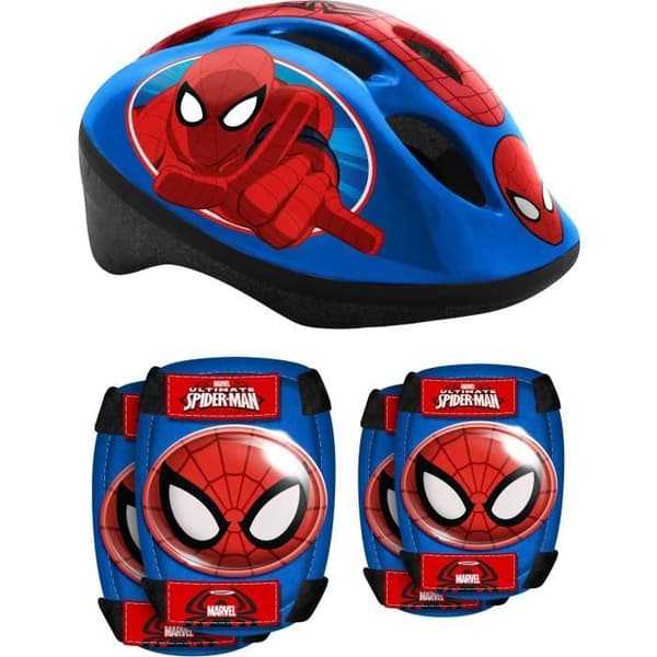 Hjälm + armbågs-/knäskydd - STAMPEL - Spider-man - Justerbar huvudomkrets - Blisterskal - Pojke