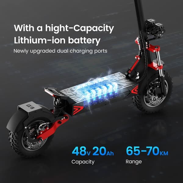 iScooter iX8 12'' hopfällbar elskoter, 2*1200W motor, 20Ah batteri, 60KM/H, omgivande ljus