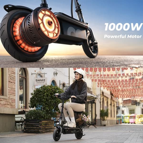 iScooter F3 10'' sähköskootteri, 1000W moottori, 13AH akku, 45KM/H, kantama 55-60 km, istuimella
