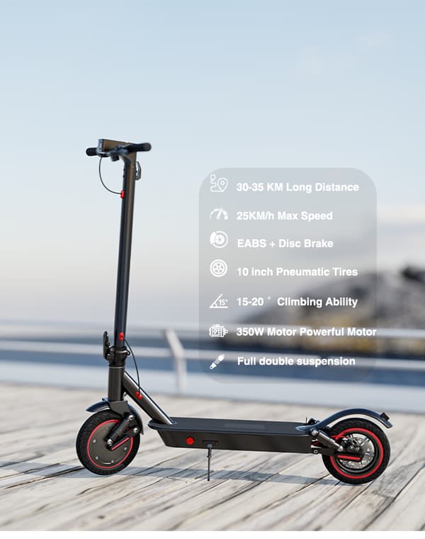 Lamtier 10'' hopfällbar elsparkcykel, 350W motor, 10.4AH batteri, framhjulsdrift, stötdämpare fram och bak