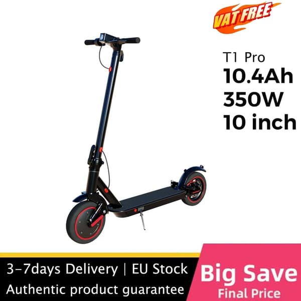Lamtier T1 Pro 10'' foldbar elektrisk løbehjul, 350W motor, 10,4AH batteri, forhjulstræk, støddæmpere for og bag