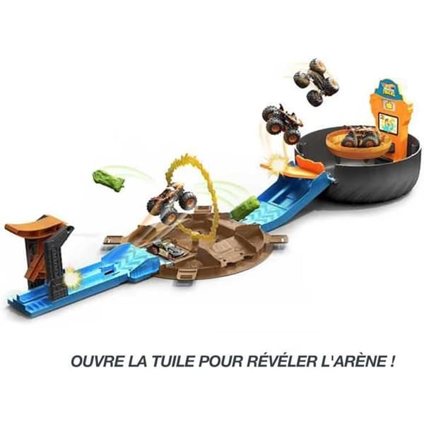 Hot Wheels Monster Trucks Set Arena Wheel, med 3 Hot Wheels Monster Trucks och 3 Hot Wheels fordon i skala 1/64, Gåva p