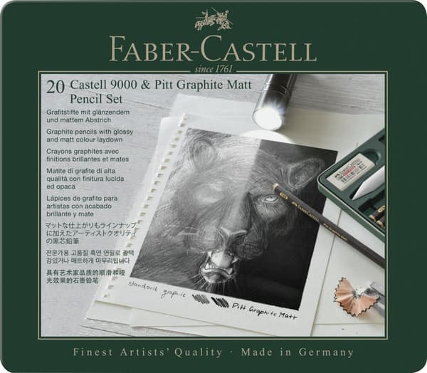 Sett med Pitt Graphite Matt + Castell 9000 med tilbehør 20 deler Faber Castell