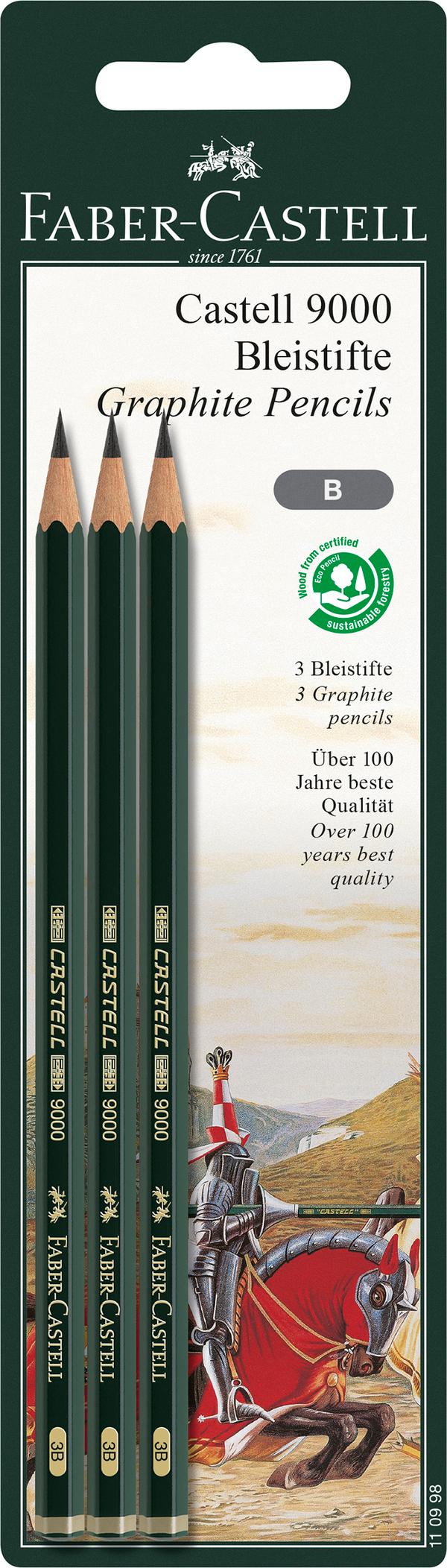 Blyertspennor Castell 9000 graphite B 3-pack Faber Castell