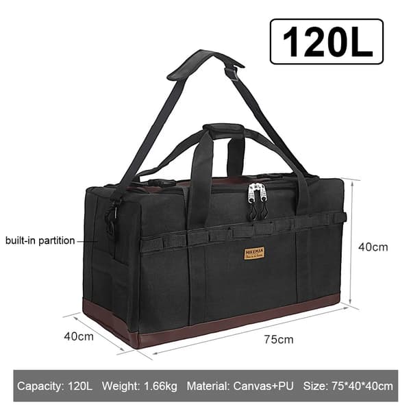 Suuri leirintävarastokassi, 120L kapasiteetti, kestävä kangas + PU-materiaali,120L Khaqi