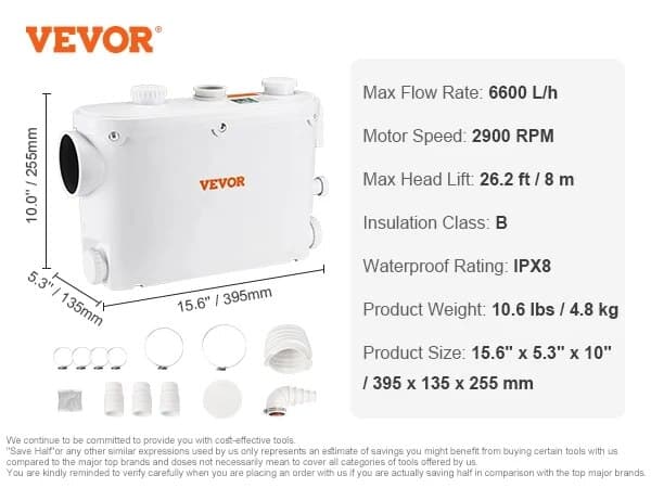 Makulatorpumpe, 500W, 6600L/t Flow
