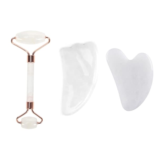 Ægte Gua Sha mineralsten - 3 i 1 sæt Rosa