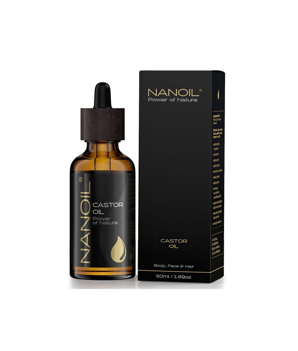 Nanoil Castor Oil - naturlig, kallpressad och oraffinerad ricinolja för ansikte, kropp och hår, 50 ml. Förstärker, ger lyster och stimulerar tillväxt