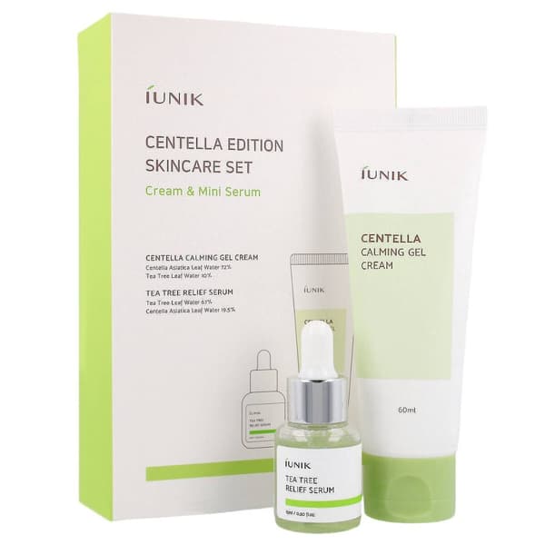 IUNIK SET Centella Edition (Centella Gel Cream 60ml + Tea Tree Serum 15ml) - Rauhoittava ja kosteuttava kasvojenhoitosetti