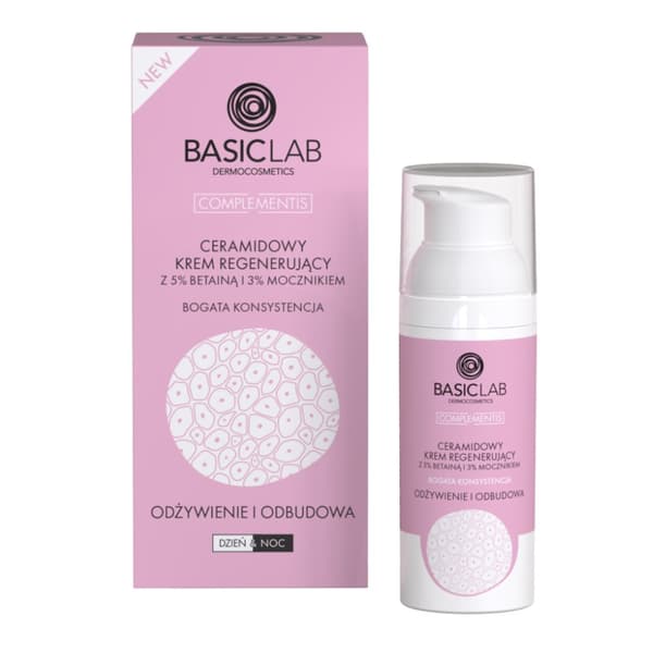 BasicLab CERAMIDE REGENERATION CREAM -VOITE 5 % BETAINILLA JA 3 % UREALLA RIKKAISELLE RAVINTO- JA REKONSTRUKTIOINTI 50 ml