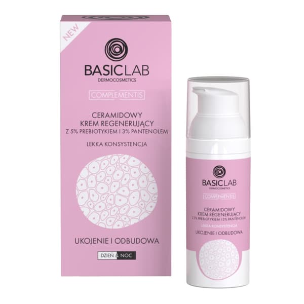 BasicLab REGENEROIVA KERAMIDIKERMA 5 % PREBIOOTISET TIEDOT JA 3 % PANTENOLI JOLLA KEEVYLLISYYS, RAHOITAVA JA KORJATAVA 50 ml