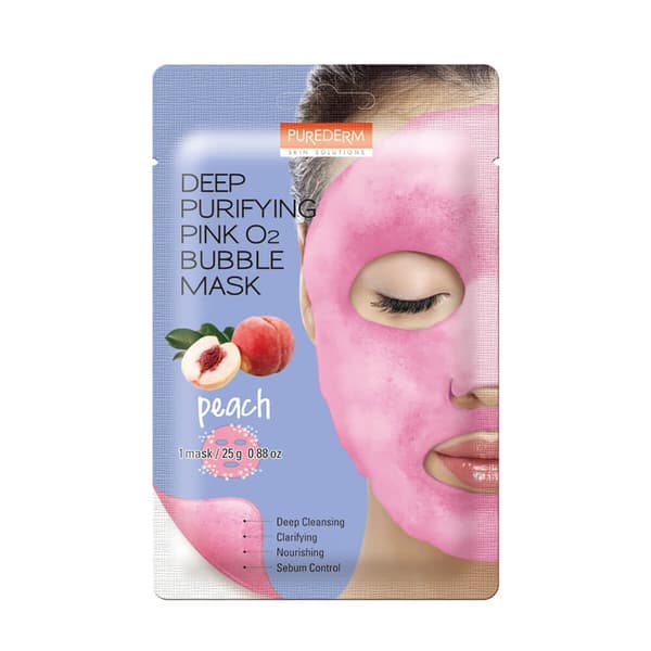 PUREDERM - Syväpuhdistava vaaleanpunainen kuplamamio persikkalla, 25 g