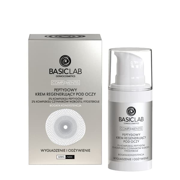Basiclab Peptid regenererande ögonkräm med 5% peptidkomplex, 2% tillväxtfaktorkomplex, fytosteroler, utjämnande och närande, 15 ml