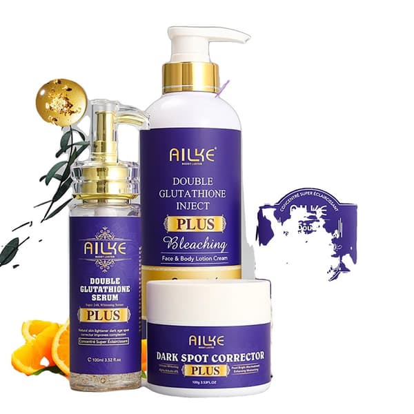 AILKE Glutathione Hudplejesæt, 3 Flasker Lotion, Mørkeplet Korrigerer,4 i 1 sæt